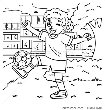 Girl with Soccer Ball on Foot Coloring Page  108614601