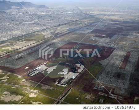 Texcoco lake ecological park mexico city aerial view landscape from airplane Texcoco lake ecological park mexico city aerial view landscape from airplane 108614975