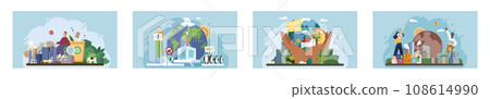 Climate change. Save the planet. Vector illustration Earth pollution underscores importance adopting eco-conscious behaviors Choose renewable resources to contribute to greener planet and combat 108614990