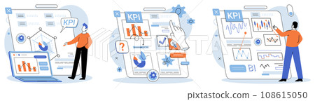 Analysis tool. Business intelligence. Vector illustration Information management is vital for efficient datorganization The report summarizes key findings research Graphs and charts help visualize 108615050