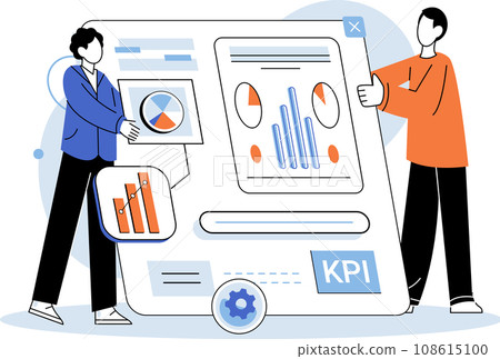 KPI key performance indicator. Vector illustration. Business success hinges on right key performance indicators A KPI dashboard offers real time information management Strategic planning benefits 108615100