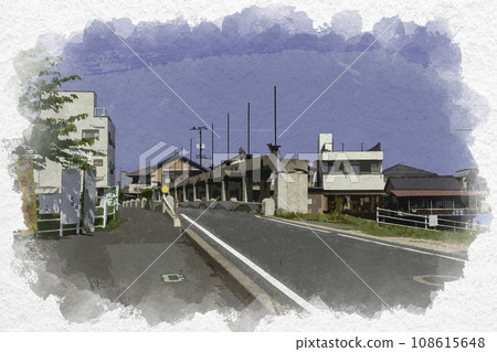 水彩風格玉島港為川風景鼓罐橋岡山縣倉敷市 108615648