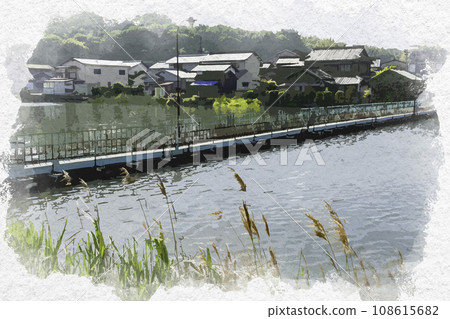 水彩風格玉島港為川風景鼓罐橋岡山縣倉敷市 水彩風格玉島港為川風景鼓罐橋岡山縣倉敷市 108615682