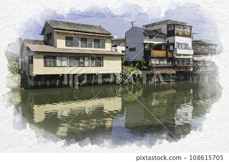 水彩風格玉島港為川風景岡山縣倉敷市 水彩風格玉島港為川風景岡山縣倉敷市 108615705