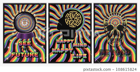 Hypnotic posters with magic ball, skull human head Hypnotic posters with magic ball, skull human head 108615824