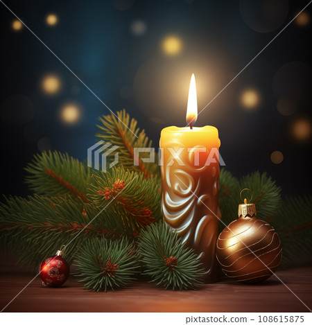 Christmas decoration candle and Christmas tree toys. 108615875