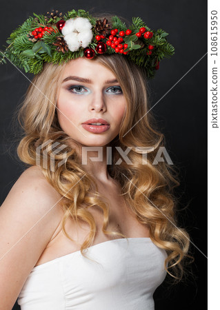 Perfect young woman looking at camera, fashion beauty studio portrait. Good-looking female model  108615950