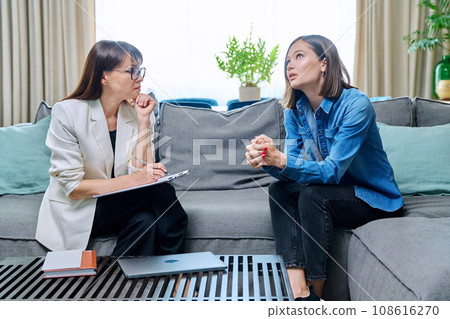 Young woman on therapy session in psychologist's office 108616270