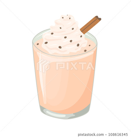 Eggnog vector illustration. Flat icon isolated on white background. Cozy time concept. Hand drawn illustration for menu, design, flyer, banner. Eggnog vector illustration. Flat icon isolated on white background. Cozy time concept. Hand drawn illustration for menu, design, flyer, banner. 108616345
