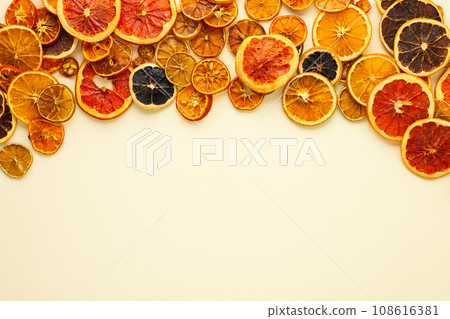 Background of dried citrus fruits Background of dried citrus fruits 108616381
