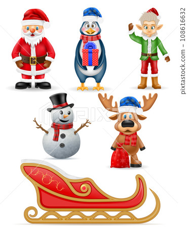 christmas and new year characters holiday symbols vector illustration 108616632