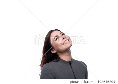 Beautiful young brunette woman in love on white clean background with copy space 108616805