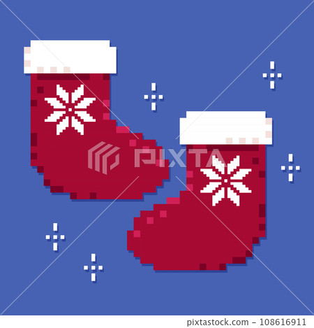 Pixel art Christmas and New Year card with socks 108616911