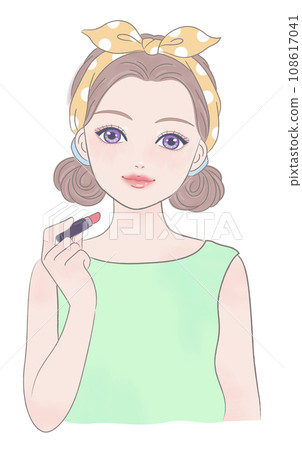 拿著口紅的女孩的特寫 108617041