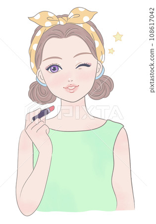 拿著口紅的女孩的特寫 108617042