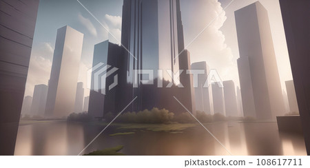 Panoramic view of futuristic morden city skyline.  108617711