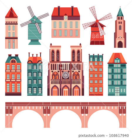 Landmarks of Paris and French Traditional Houses 108617940