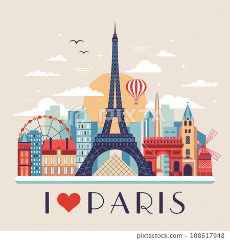 Love Paris Travel Postcard with Eiffel Tower 108617948