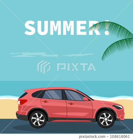 Suv vehicle design parked on the beach in summer 108618061