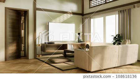 low table and pillow on tatami mat in wooden room japanese style. 108618136