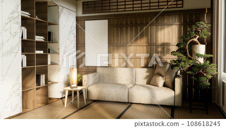 sofa and decoration japanese on Modern room interior wabisabi style. sofa and decoration japanese on Modern room interior wabisabi style. 108618245