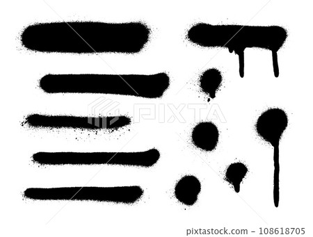 Set of graffiti spray banner. Vector spray paint shapes with smudges 108618705