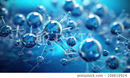 Abstract molecules design. Atoms. Molecular structure with blue spherical particles. Abstract molecules design. Atoms. Molecular structure with blue spherical particles. 108618924