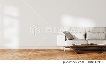 half empty living room interior mock up, gray sofa near white wall with sunlight, 3d rendering 108618948
