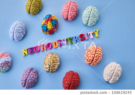 Neurodiversity concept. Multicolored figures of the brain 108619245