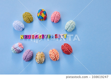 Neurodiversity concept. Multicolored figures of the brain 108619247