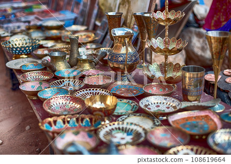 Close-up of souvenirs at an open-air store located along the Siq Canyon in Petra, Jordan Close-up of souvenirs at an open-air store located along the Siq Canyon in Petra, Jordan 108619664