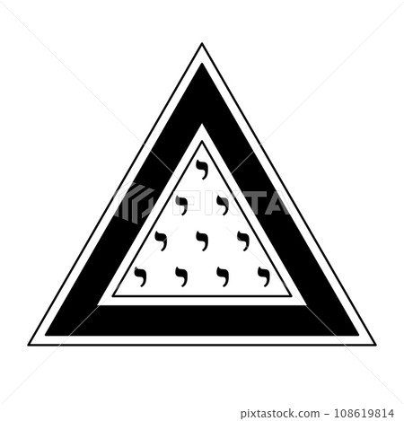 Tetractys symbol in a triangle. Letter Yod from Hebrew alphabet with the numeric value 10, ten times arranged in four rows to a triangular figure. Mystical symbol in secret worship of Pythagoreanism. Tetractys symbol in a triangle. Letter Yod from Hebrew alphabet with the numeric value 10, ten times arranged in four rows to a triangular figure. Mystical symbol in secret worship of Pythagoreanism. 108619814