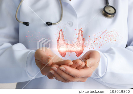 Doctor supporting thyroid gland . 108619860