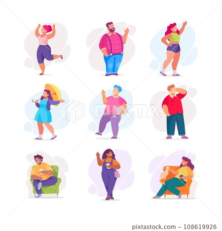 Body Positive Happy Man and Woman Character with Cheerful Smile Vector Illustration Set Body Positive Happy Man and Woman Character with Cheerful Smile Vector Illustration Set 108619926