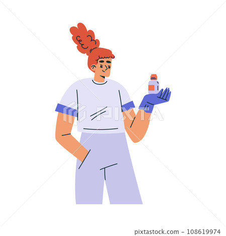 Female Doctor Character as Professional Hospital Worker with Medicine Bottle Vector Illustration 108619974