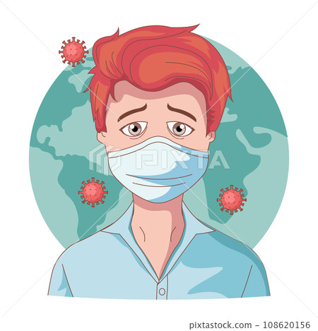 Young man covering himself with a mask to prevent the spread of covid-19 coronavirus 108620156