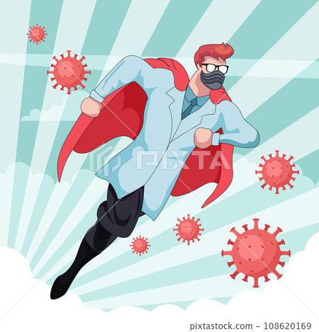 Doctor superhero in the prevention against the virus covid-19 Doctor superhero in the prevention against the virus covid-19 108620169