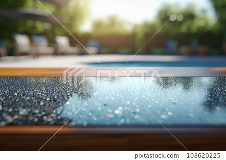 the wet table top by the pool outside, in summer the wet table top by the pool outside, in summer 108620225