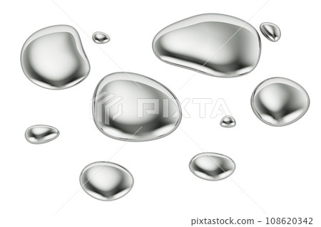 Mercury drops or metallic drops, 3D rendering Mercury drops or metallic drops, 3D rendering 108620342