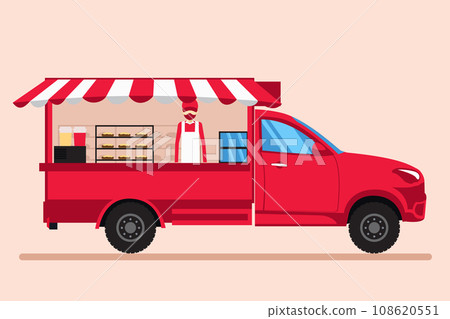 Vector design of food truck with seller 108620551