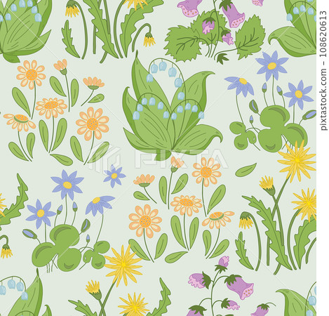 Millefleurs seamless pattern. Hand drawn wild flowers. Millefleurs seamless pattern. Hand drawn wild flowers. 108620613