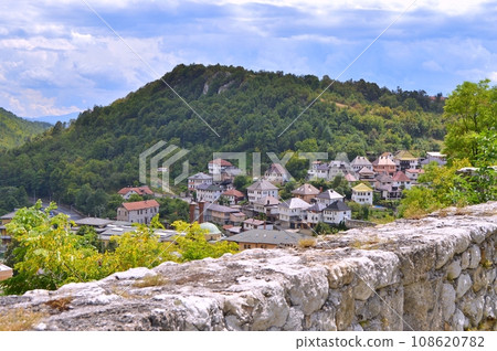 Panoramic view over Jajce during summer, Jajce in Bosnia and Herzegovina 108620782