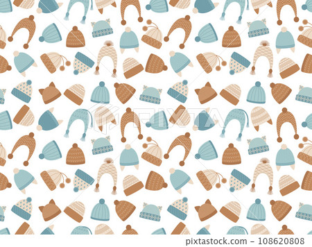 Seamless pattern with Hats. Seamless background. Winter print great for wrapping, fabric, textiles, wallpaper 108620808