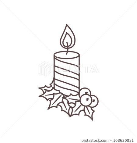 Outline Christmas candle and holly berry Outline Christmas candle and holly berry 108620851