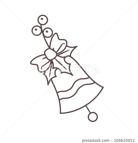 Outline festive bell with tied bow and holly Outline festive bell with tied bow and holly 108620852