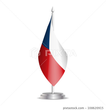 Czech Republic flag - 3D mini flag hanging on desktop flagpole. Usable for summit or conference presentaiton. Vector illustration with shading. 108620915