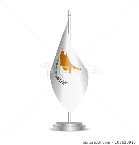 Cyprus flag - 3D mini flag hanging on desktop flagpole. Usable for summit or conference presentaiton. Vector illustration with shading. 108620916