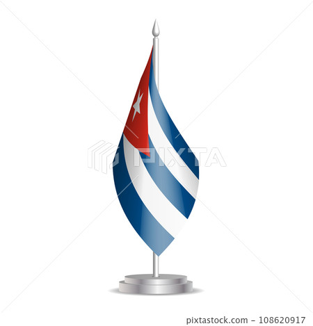 Cuba flag - 3D mini flag hanging on desktop flagpole. Usable for summit or conference presentaiton. Vector illustration with shading. 108620917