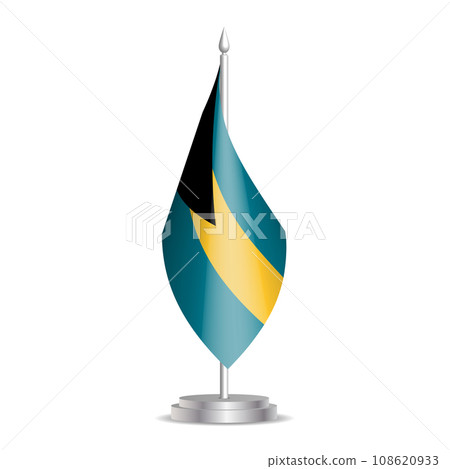Bahamas flag - 3D mini flag hanging on desktop flagpole. Usable for summit or conference presentaiton. Vector illustration with shading. 108620933