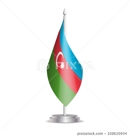 Azerbaijan flag - 3D mini flag hanging on desktop flagpole. Usable for summit or conference presentaiton. Vector illustration with shading. Azerbaijan flag - 3D mini flag hanging on desktop flagpole. Usable for summit or conference presentaiton. Vector illustration with shading. 108620934